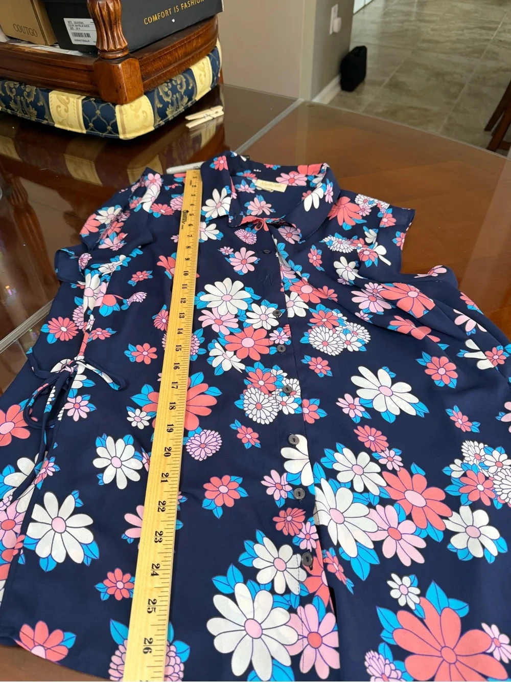 Modcloth Navy Floral Ruffle-Cap Button Blouse - Picture 6 of 8